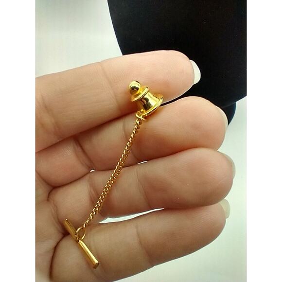 Vintage Star Tie Tack Button Bar Clasp Chain Gold Tone Dad Grandpa Gift - Picture 8 of 9